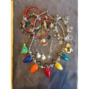 Christmas Lot Of Jewelry / Brooches, Necklaces, Bracelets, and Earrings